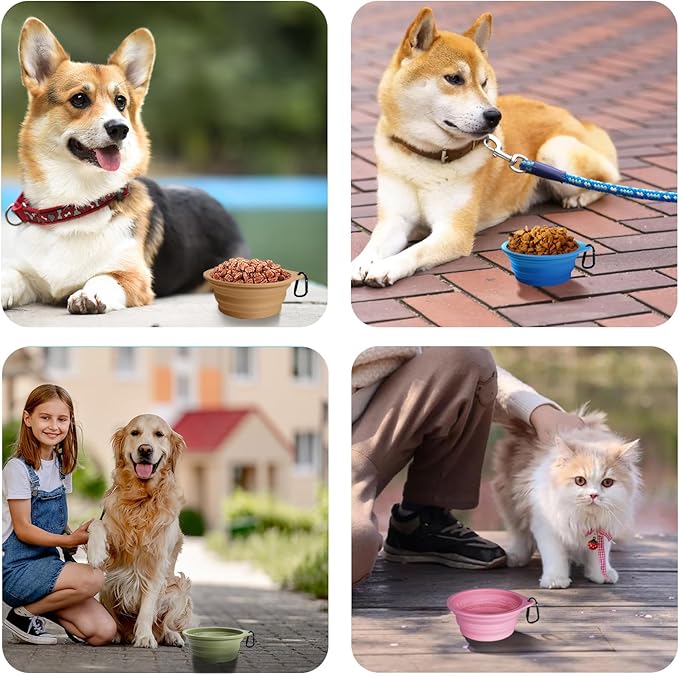 PetBonus 2-Pack Silicone Collapsible Dog Bowls, BPA Free Dishwasher Safe, Portable Foldable