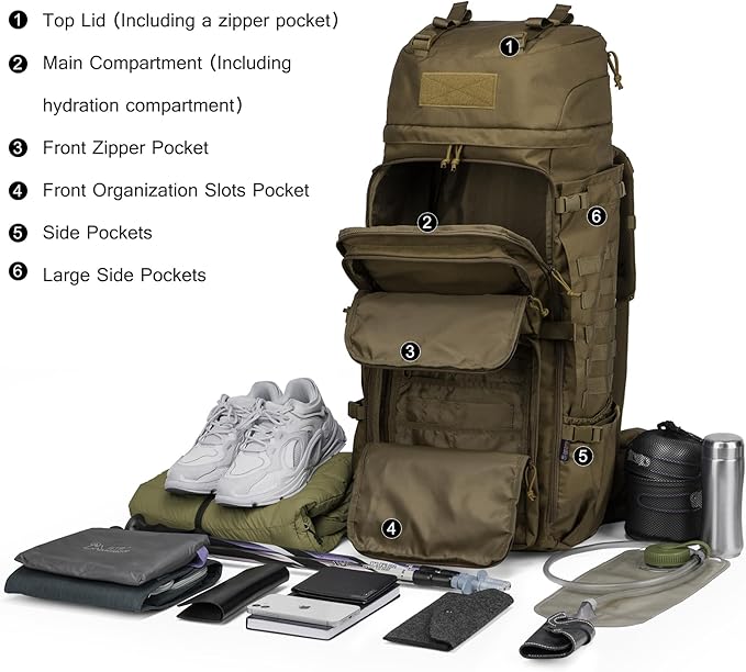 Mardingtop 75L Molle Hiking Internal Frame Backpacks with Rain Cover for