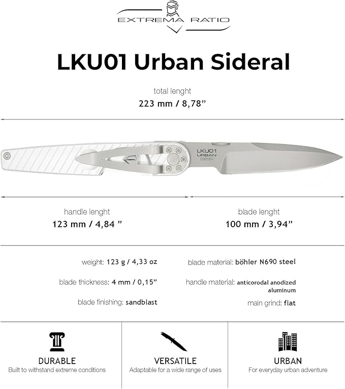 Extrema Ratio - LKU01 (Sideral), Folding Knife, Böhler N690 Steel Blade 58 HRC, Sandblast Finish