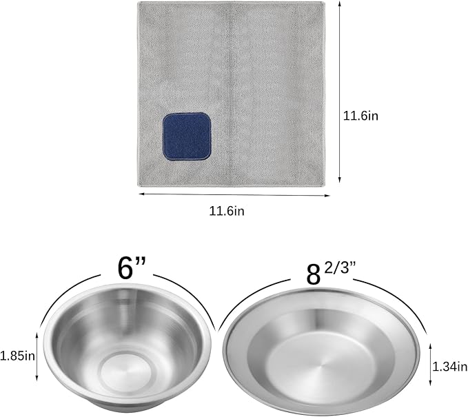 Stainless Steel Camping Cutlery Set - 8 Piece, Includes Spoons, Mugs, Bowls, Plates, Rags &