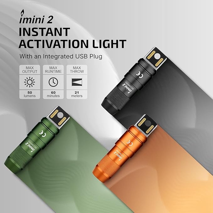 OLIGHT IMINI 2 EDC Rechargeable Keychain Flashlight 2 Pack, 50 Lumens Compact and Portable Mini LED