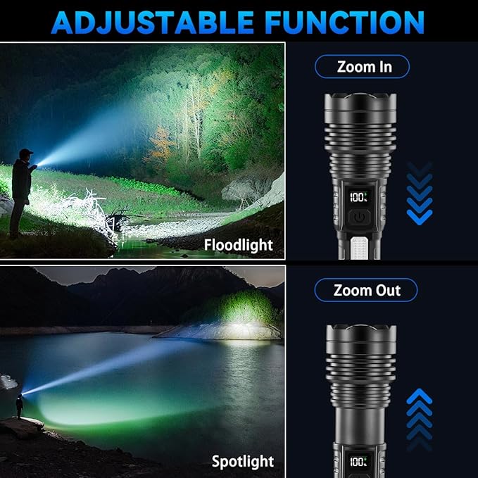 4Pack Flashlights High Lumens 9900FL, 7Mode Flashlight Rechargeable with LCD Digital Display