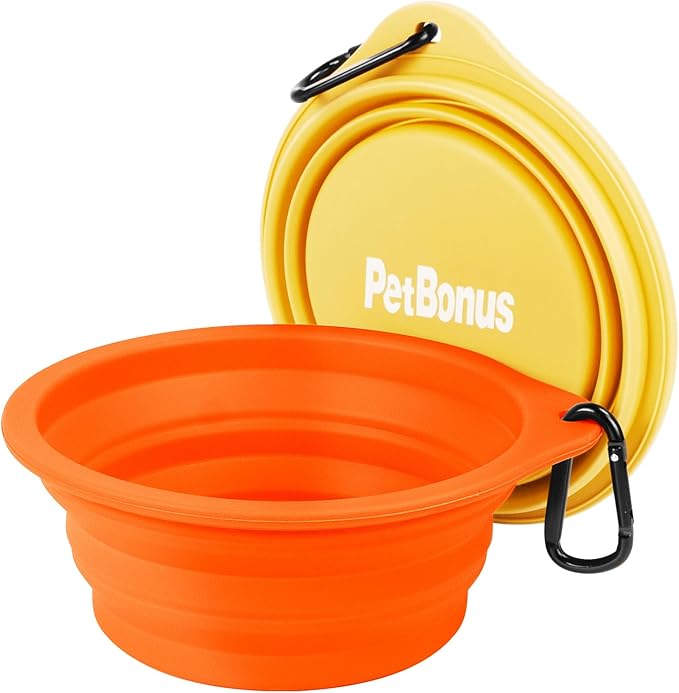 PetBonus 2-Pack Large Silicone Collapsible Dog Bowls, 34oz/1000ml BPA Free Portable Foldable Travel