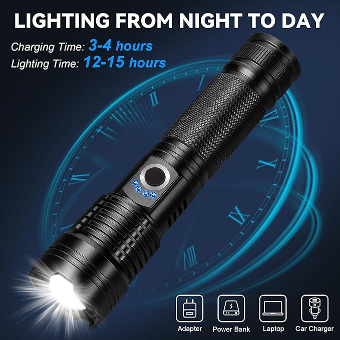 Rechargeable Flashlights High Lumens 3 Packs, 99,000 Lumens Super Bright LED Flashlight with 5