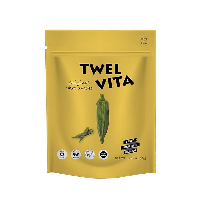 TwelVita Wholesome Baked Okra Crisps, Vegan Snacks, Clean Label, Non-GMO, Gluten-Free, 1.76 oz ea
