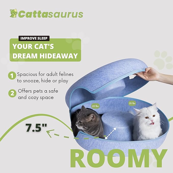 CATTASAURUS Peekaboo Cat Cave for Multiple & Large Cats Up to 30-45 Lbs, Scratch Detachable &