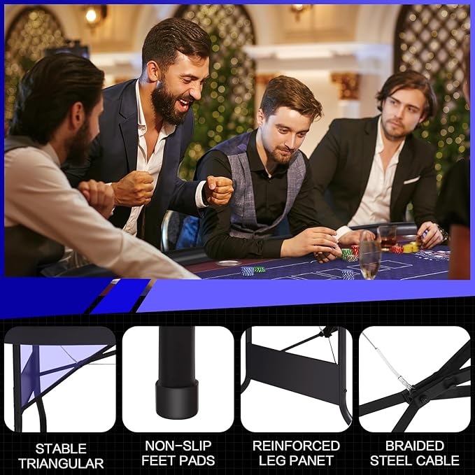 86" Foldable Poker Table, 10-Player Large Folding Texas Holdem Blackjack Table with Cup Holders
