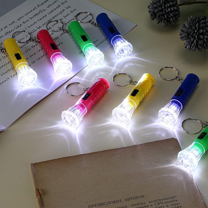 Jexine 150 Pcs Flashlight Keychain, Assorted Colors Portable LED Flashlight, Handheld Plastic