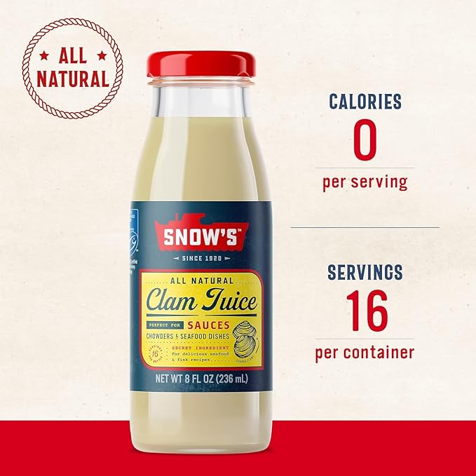 Snow's All Natural Clam Juice, 8 Fluid oz Bottle - Gluten Free, Keto Friendly - Great for Pasta &