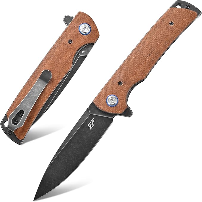 Eafengrow EF973 Folding Knife, D2 Steel Blade Micarta Handle Scale Pocket Knife Folder for Working
