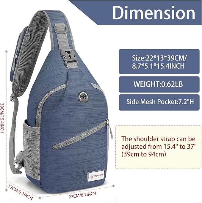 ZOMAKE Sling Bag,Small Crossbody Sling Backpack,Water Resistant Shoulder Daypack for Travel,Anti