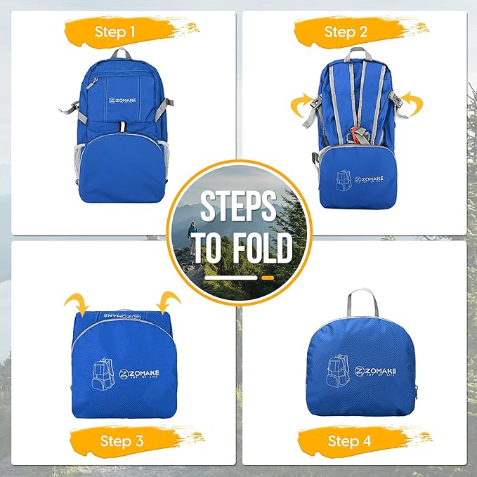 ZOMAKE Lightweight Packable Backpack 35L, Light Foldable Backpacks Water Resistant Collapsible