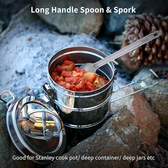 Titanium Spork Long Handle, Ultra Lightweight Camping Utensil for Backpacking Camping, Hiking
