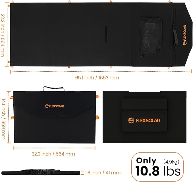 FlexSolar 120W Foldable Solar Panels Chargers 20v-28v DC Output IP65 Waterproof Power Outage