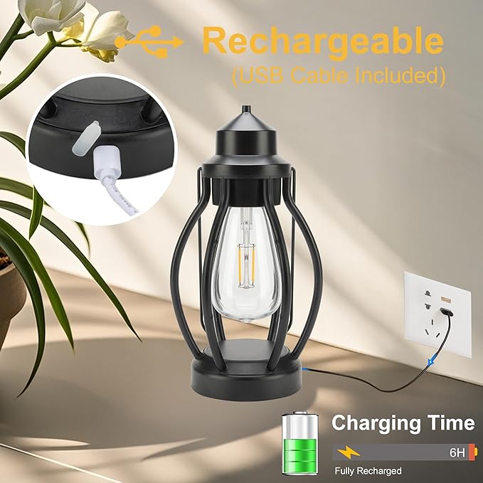Rechargeable Outdoor Camping Lanterns 2Pack, Vintage Dimmable Hanging Outdoor Camping Lights with