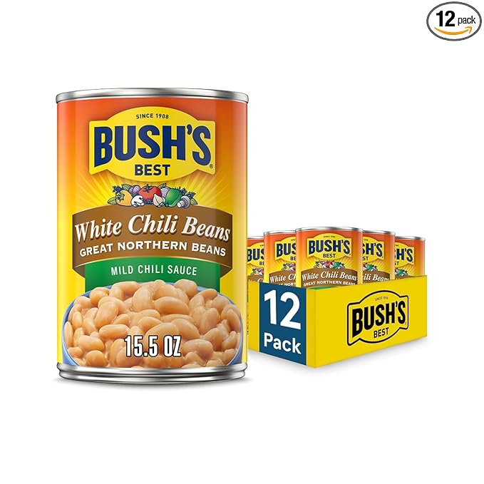 BUSH'S BEST 15.5 oz Canned White Chili Bean Mild, Source of Plant Based Protein and Fiber, Low Fat