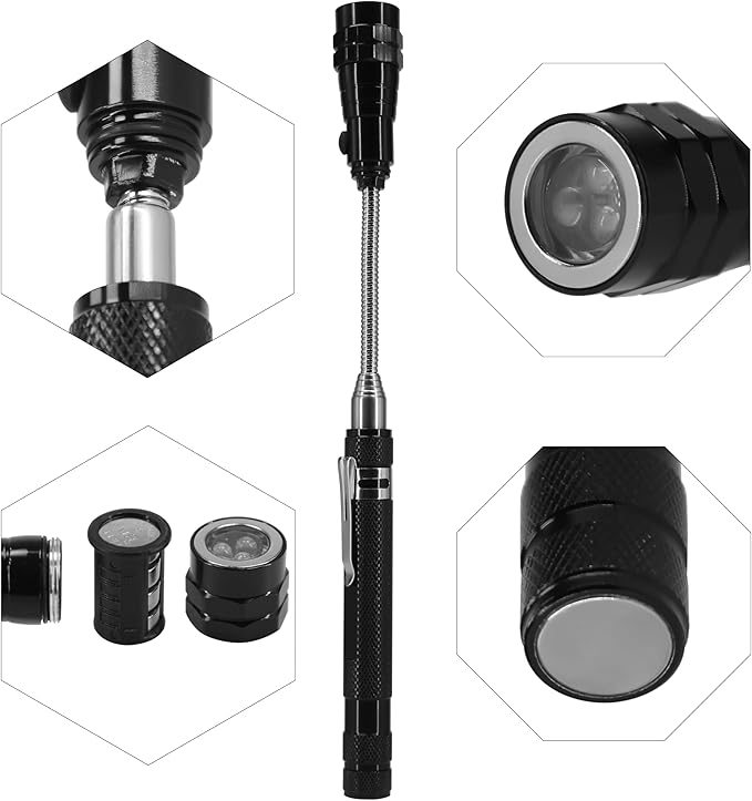 Magnetic Telescopic Elastic Neck Picking Tools, Portable Expandable Magnetic Telescopic LED