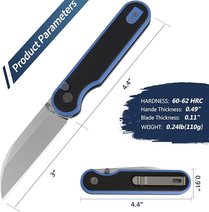 FINTISO Pocket Knife, 3" 14C28N Blade EDC Knife with G10 Handle, Folding Knife with Pocket Clip for