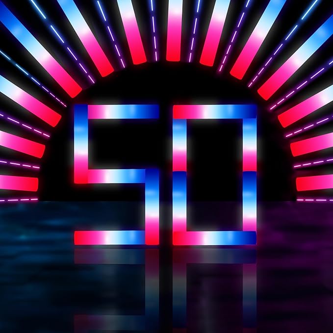 50Packs 3 Colors Foam Glow Sticks Red White Blue, Patriotic Events Parades, Party Decorations