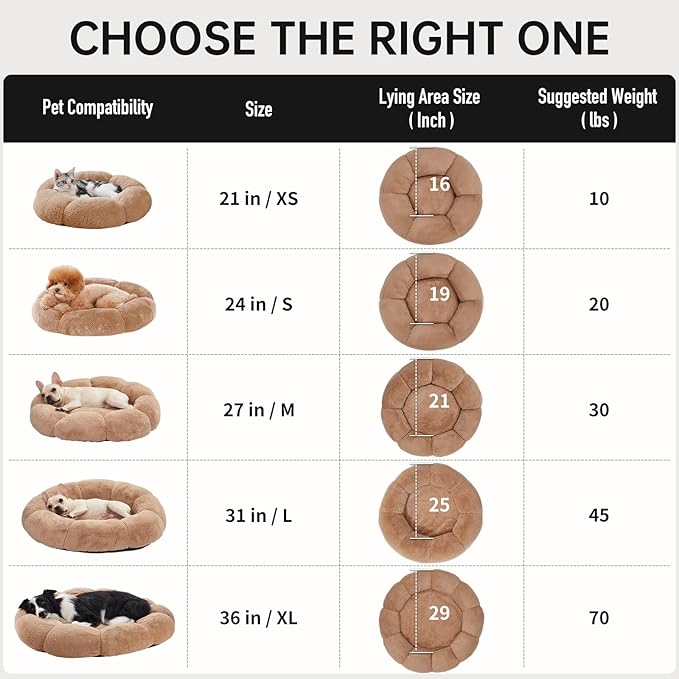 OhGeni 27 inches Calming Donut Dog & Cat Bed for Medium Pets, Warming Comfort Fluffy Short Pile