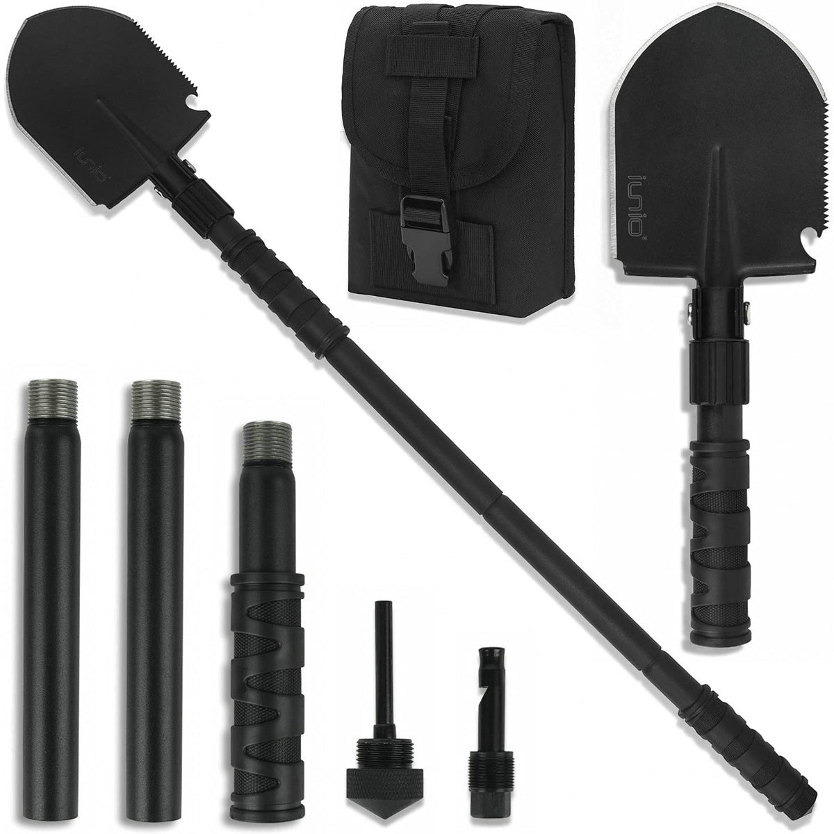 iunio Folding Camping Shovel 31in, Heavy-Duty Carbon Steel Survival Shovel