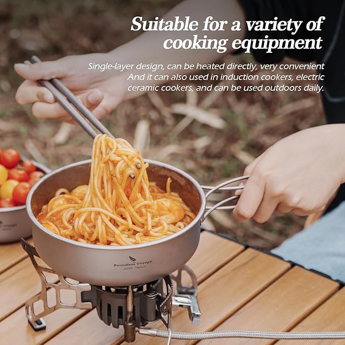 Boundless Voyage Titanium Bowls Dishes Set with Folding Handle Lightweight Portable Plates Saucers