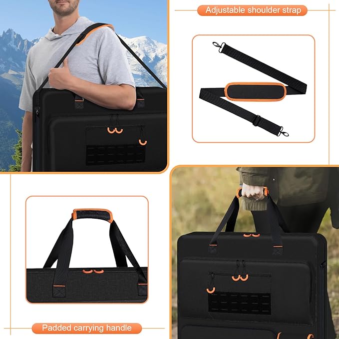 Solar Panel Storage Bag with Orange Lining, Deepened Opening, Zipper with Pull and Multi-Accessory