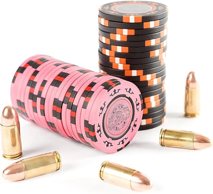 Bullets Poker Set ??with Case, Chips and Cards ??Deluxe Chip Set, Ideal for Casino Games, Prominence Poker and More, This Sets Also Comes with a Case, 300 Clay Chips Corrado, No Values.