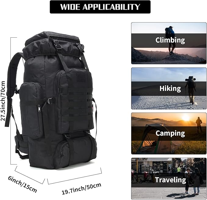 Hiking Backpack for Men 70L/100L Camping Backpack Military Rucksack Molle 3 Days Assault Pack for