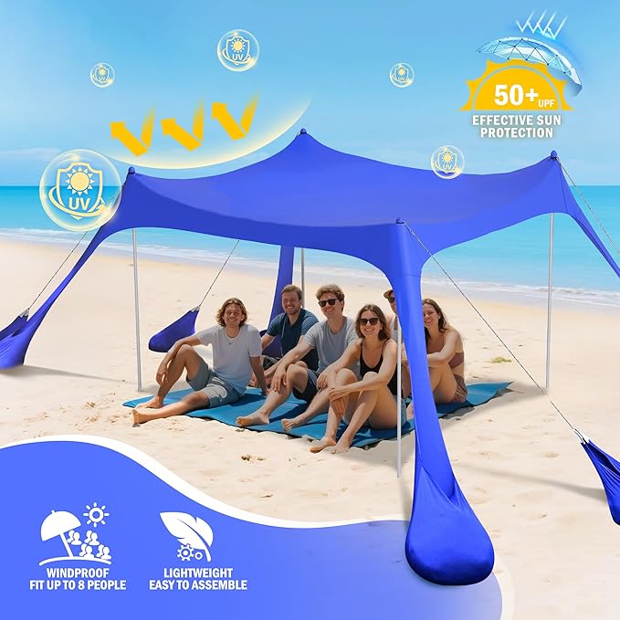 2PM SPORTS Beach Tent Canopy with UPF50+ UV Protection, Outdoor Large Beach Sun Shade Shelter for