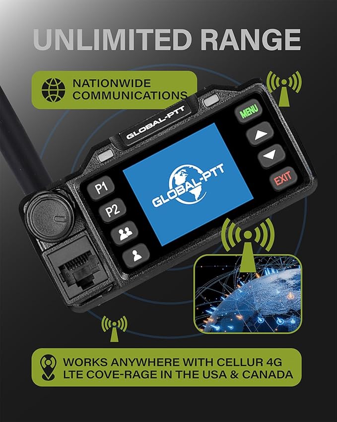 Global-PTT 2-Pack Push-to-Talk Over Cellular (PoC) Mobile Radios Walkie Talkies - 4G LTE Nationwide