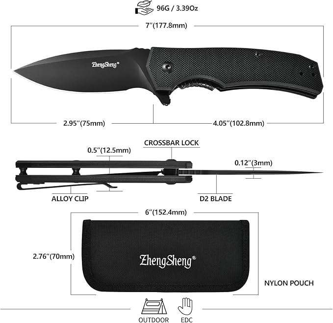 Praxis Pocket Knife, 2.9" D2 Steel Folding Knife with G10 Handle PVD Titanium Coating Blade