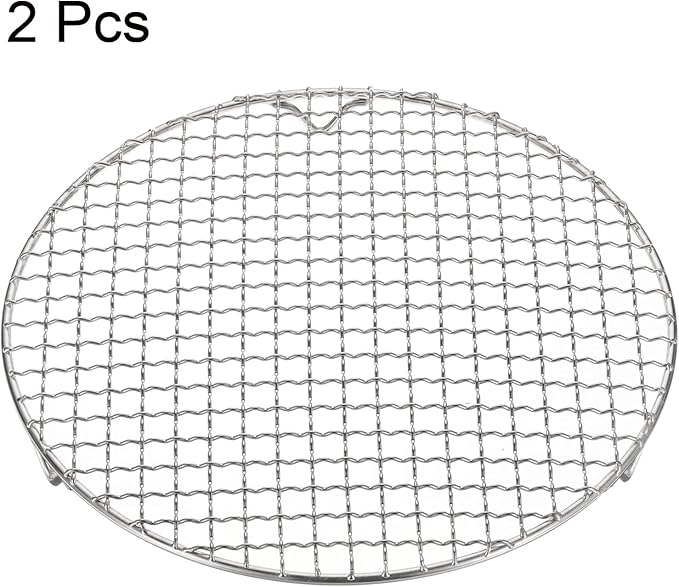 HARFINGTON 2pcs Round Cooking Rack 10.6-inch 201 Stainless Steel Cross Wire Barbecue Grill Net with