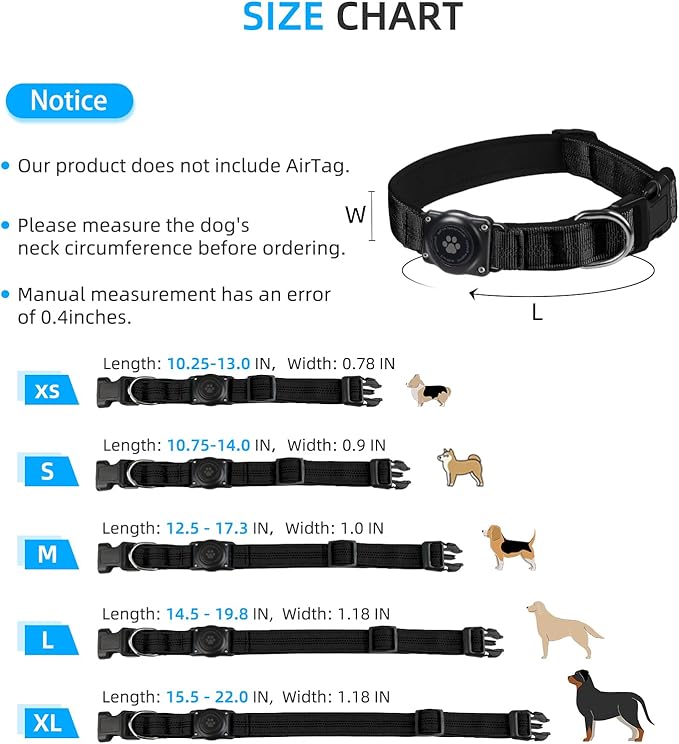 Upgraded AirTag Dog Collar, IP68 Waterproof Air Tag Dog Collar Holder, Reflective, Ultra-Durable