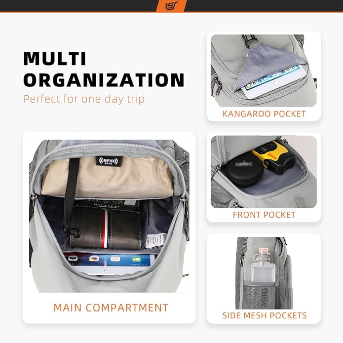 SKYSPER Sling Bag RFID Crossbody Sling Backpack Cross Body Shoulder Bag Travel Hiking Daypack for