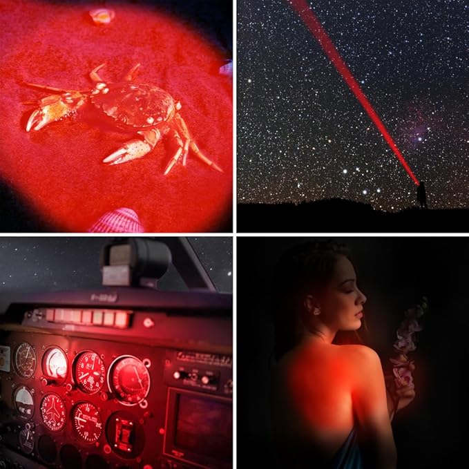 Stepless Dimming Red Light Flashlight, 620nm-630nm High Purity, Adjustable Brightness and Focus for