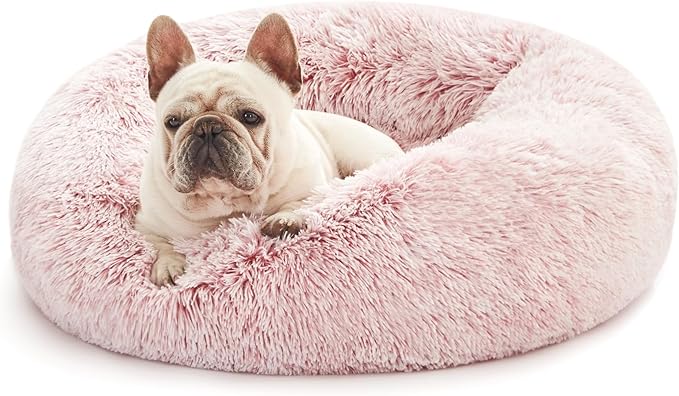 Love's cabin Calming Cat Bed for Indoor Cats, Anti-Anxiety Donut Round Dog Bed, Fluffy Faux Fur