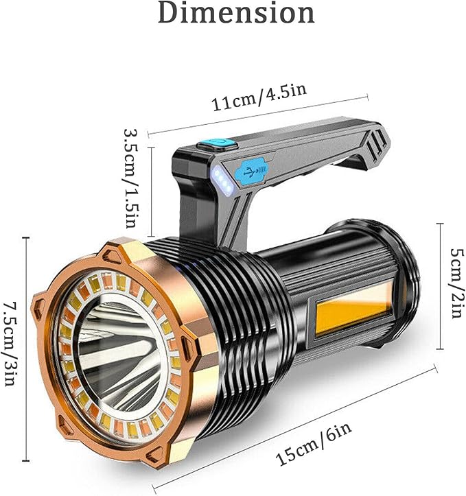 LED Flashlight USB Rechargeable, Super Brightest Flashlight with Sidelight and Hooks, 8 Modes