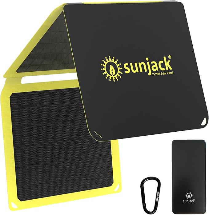 SunJack 15W Foldable Solar Phone Charger, IP67 Waterproof ETFE Monocrystalline Solar Panel with