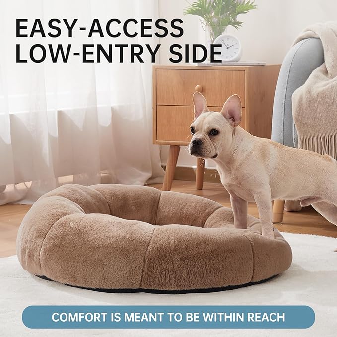 OhGeni 31 inches Calming Donut Orthopedic Dog & Cat Bed for Medium Pets, Warming Comfort Fluffy