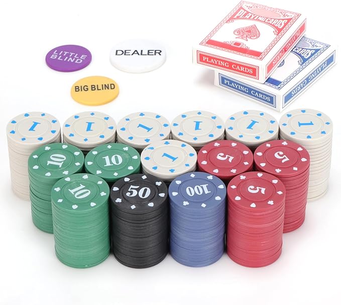 Denomination Plastic Poker Chips Set with 2 Decks,Bulk Playing Cards Chips Texas Hold?™em Blackjack