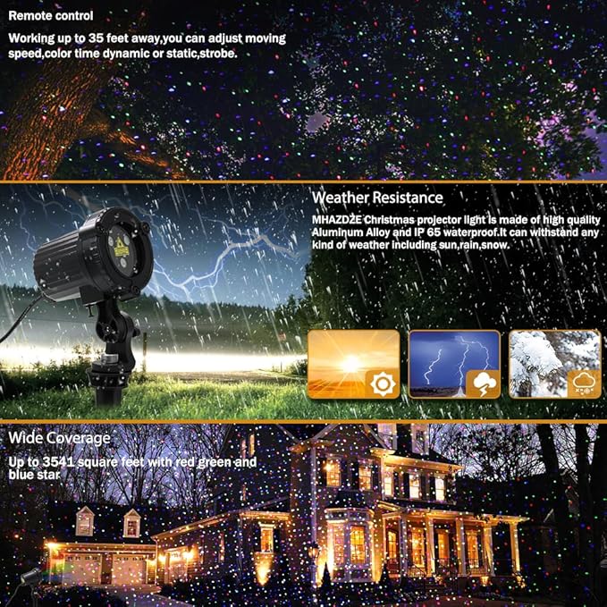 Christmas Laser Lights, Outdoor Garden Laser Lights Projector with Moving RGB Waterproof for