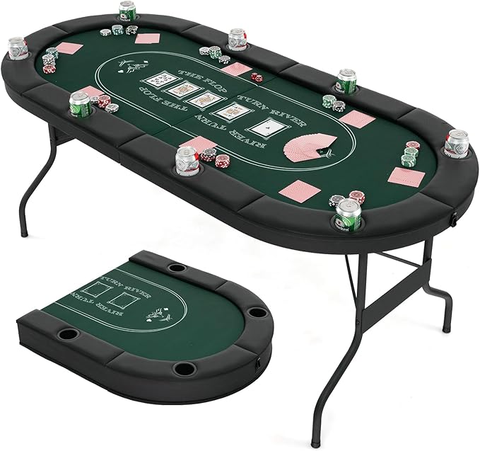 Goplus 72” Poker Table Foldable, 8 Players Card Board Game Table w/Deep Metal Cup Holders, Casino