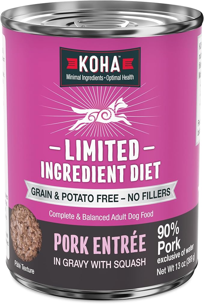 KOHA Limited Ingredient Diet Pork Entrée for Dogs- Sensitive Stomach Canned Dog Food - High