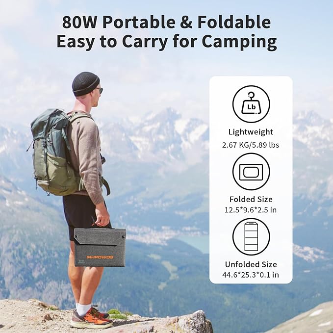 80W Foldable Solar Panel, Portable Solar Charger with 4 Ports (DC/USB-C/2xUSB-A) & 7-in-1