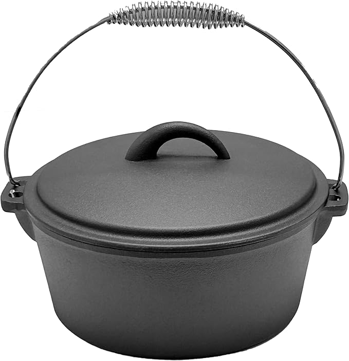 Cuisiland 4.5QT Cast Iron Dutch Oven with Dome Lid & Bail Handle – Pre-Seasoned Campfire Pot for