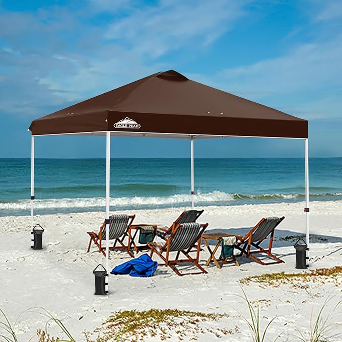EAGLE PEAK Pop Up Canopy Tent with Wheeled Carry Bag, 8 Stakes, 4 Ropes, 4 Weight Bags, Easy Set Up