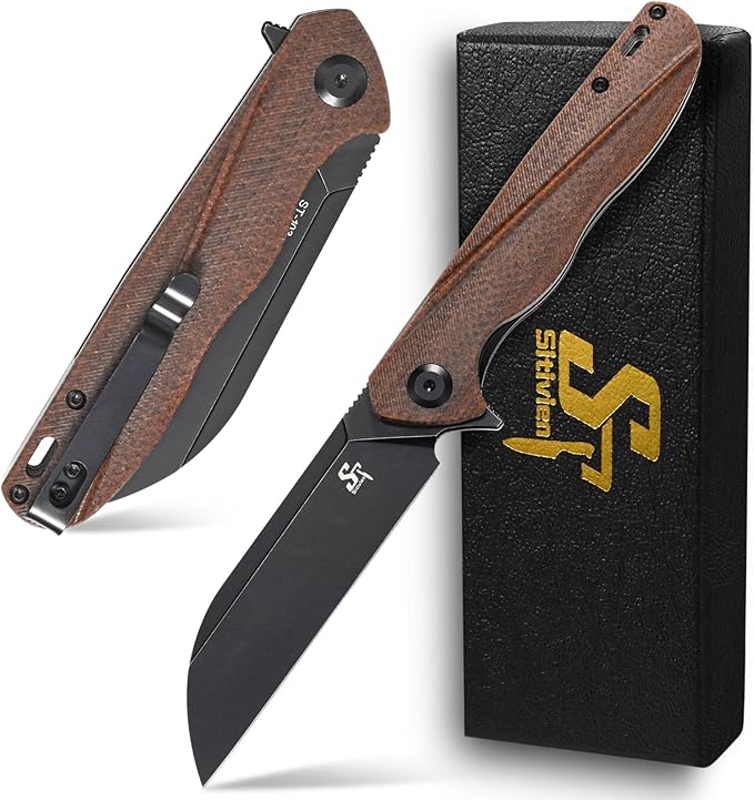 Sitivien ST103 Folding Knife, D2 Steel Blade,Micarta Handle EDC Tool Knife for Outdoor, Camping