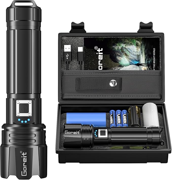 Goreit Flashlight High Lumens Rechargeable, 2000 Lumen Led Flashlights XHP70.2 USB Super Bright