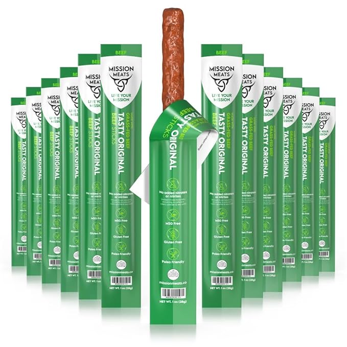 Mission Meats Beef Sticks – 100% Grass Fed & Pasture Raised, Sugar Free, Individually Wrapped